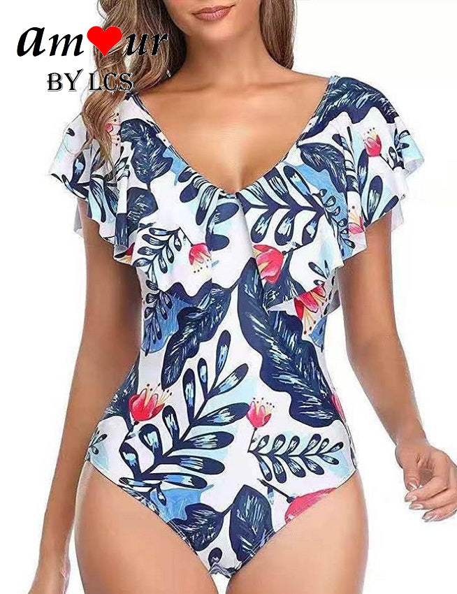 V-Neck Flounce Ruffles Summer Swimsuit