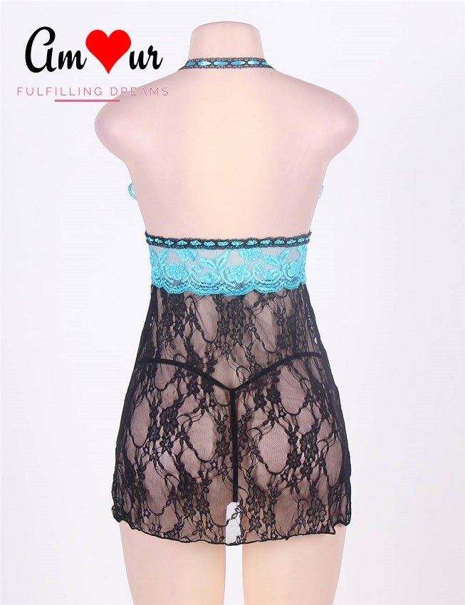 Minty Halterneck Lace Bareback Babydoll