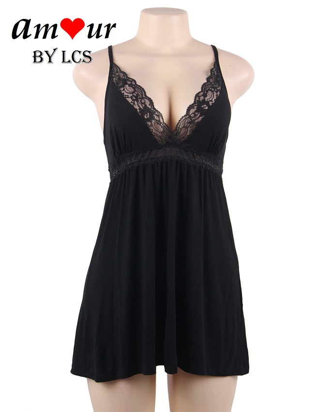 Sexy Crossback Plunging Chemise Pajamas Dress