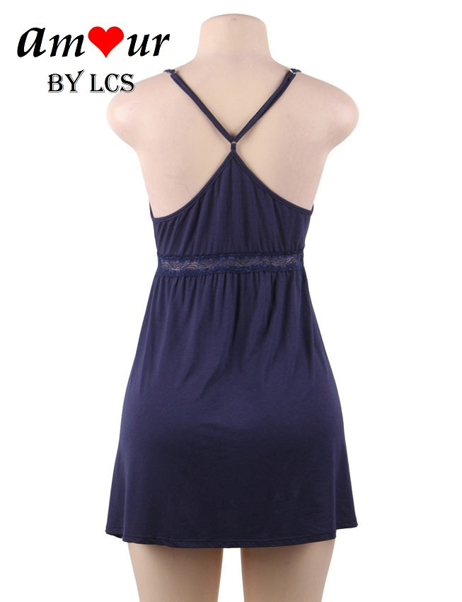 Sexy Crossback Plunging Chemise Pajamas Dress