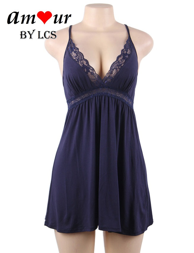 Sexy Crossback Plunging Chemise Pajamas Dress