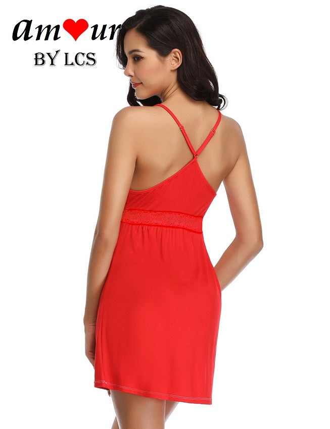 Sexy Crossback Plunging Chemise Pajamas Dress