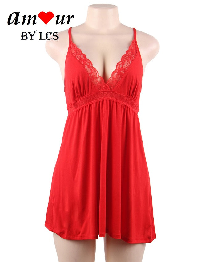 Sexy Crossback Plunging Chemise Pajamas Dress