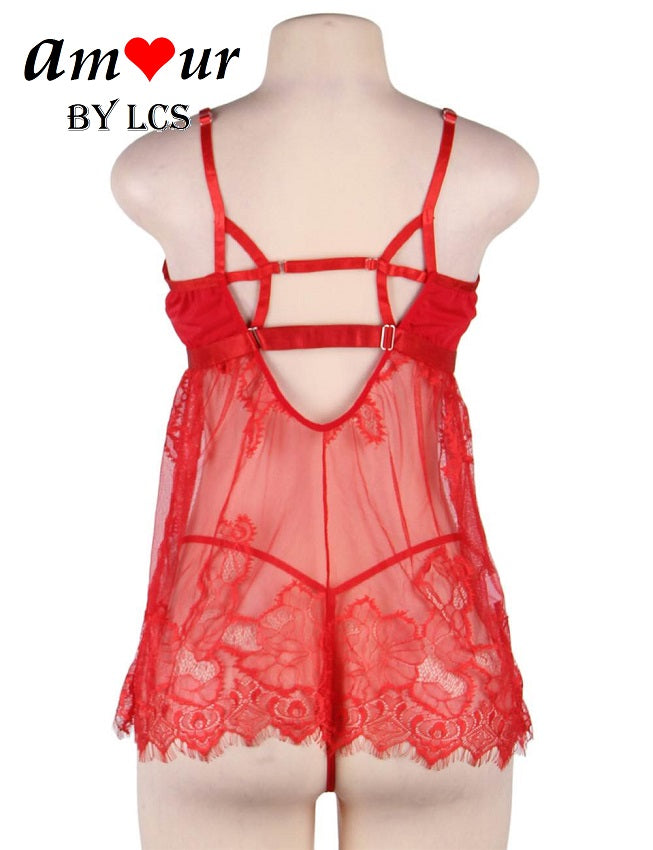 Sexy Sheer Black Scallop Lace Babydoll