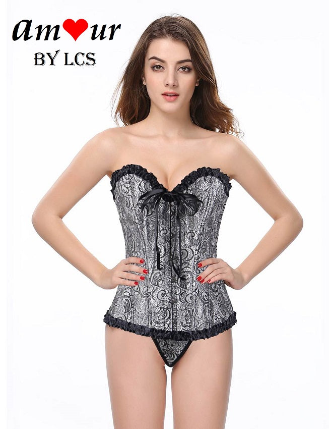 Sexy Satin Brocade Corset with G-String