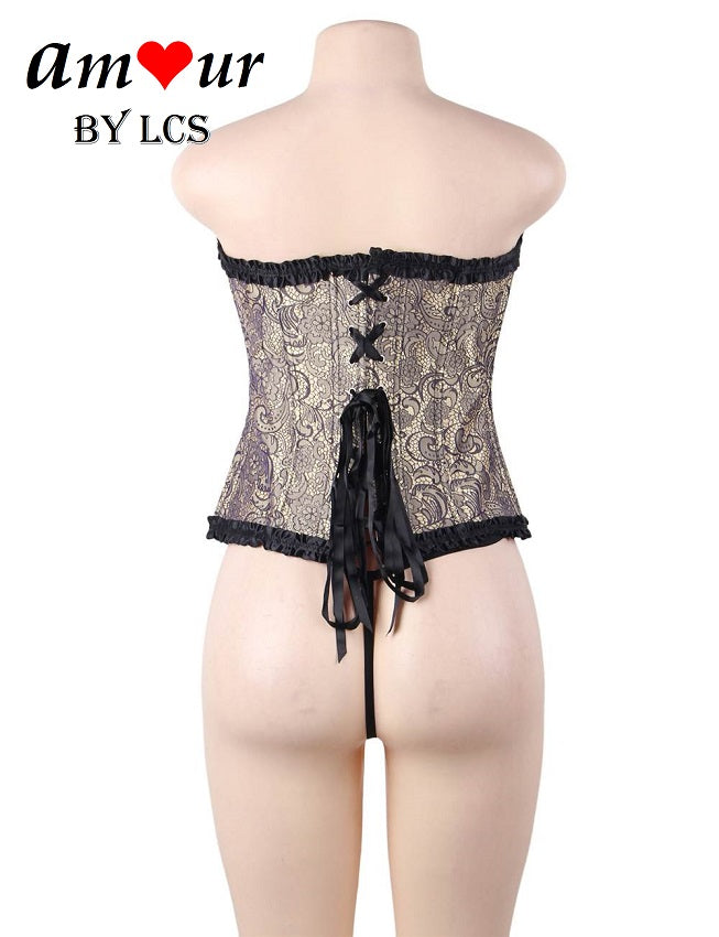 Sexy Satin Brocade Corset with G-String