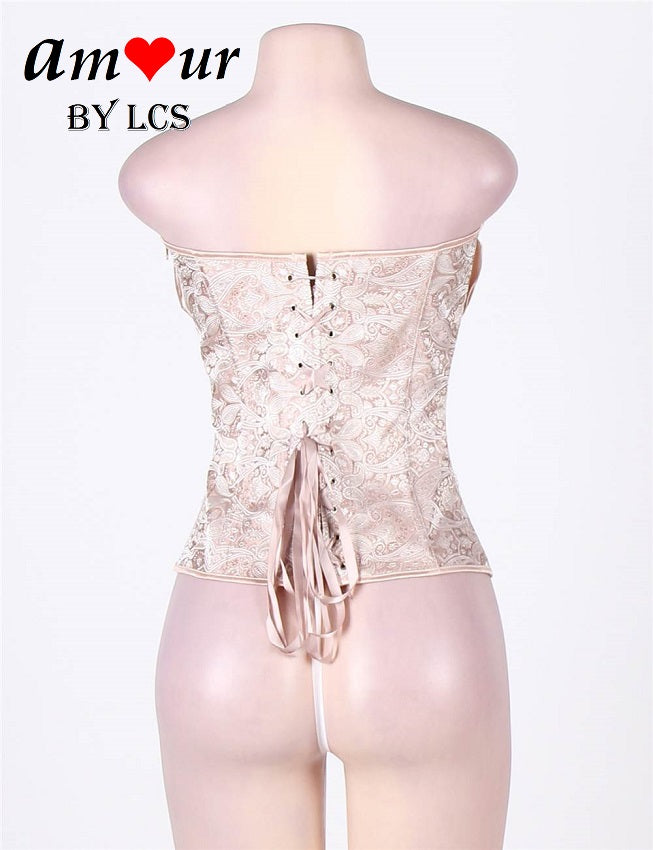 Sexy Satin Brocade Corset with G-String