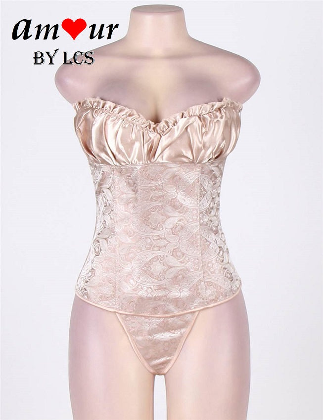 Sexy Satin Brocade Corset with G-String