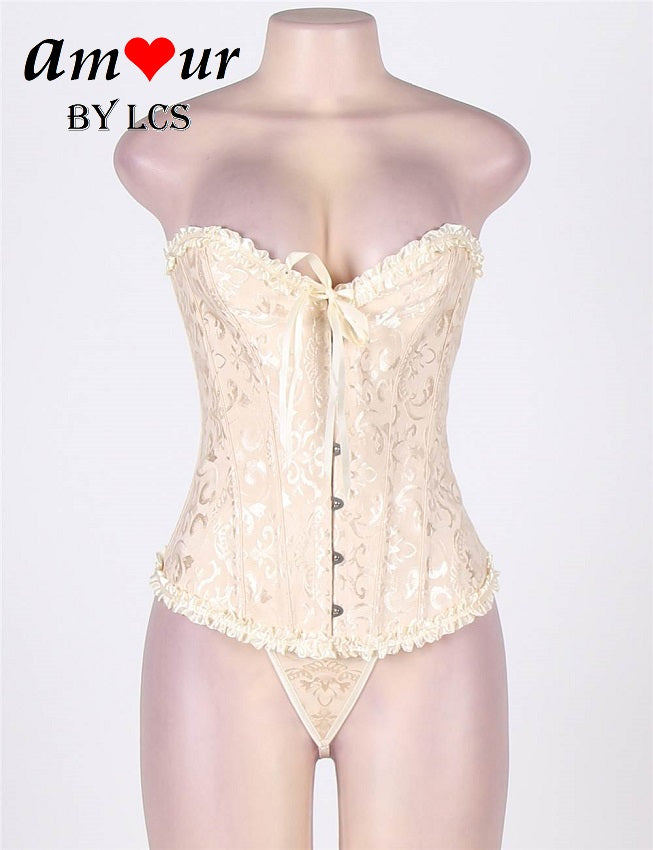 Sexy Satin Brocade Corset with G-String