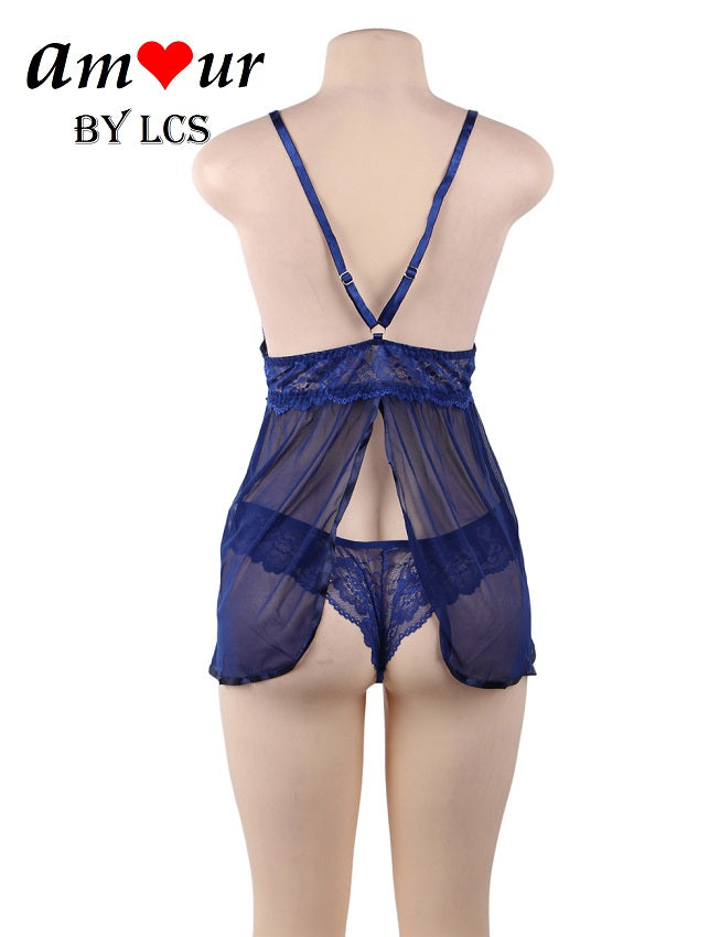 Sensual Y-Strap Lace Open Back Babydoll