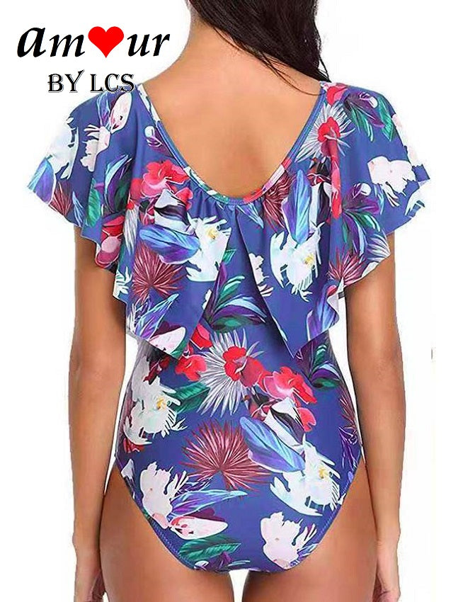 V-Neck Flounce Ruffles Summer Swimsuit