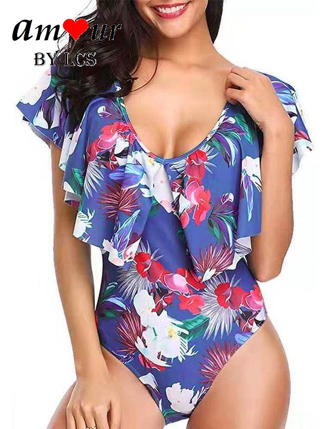 V-Neck Flounce Ruffles Summer Swimsuit