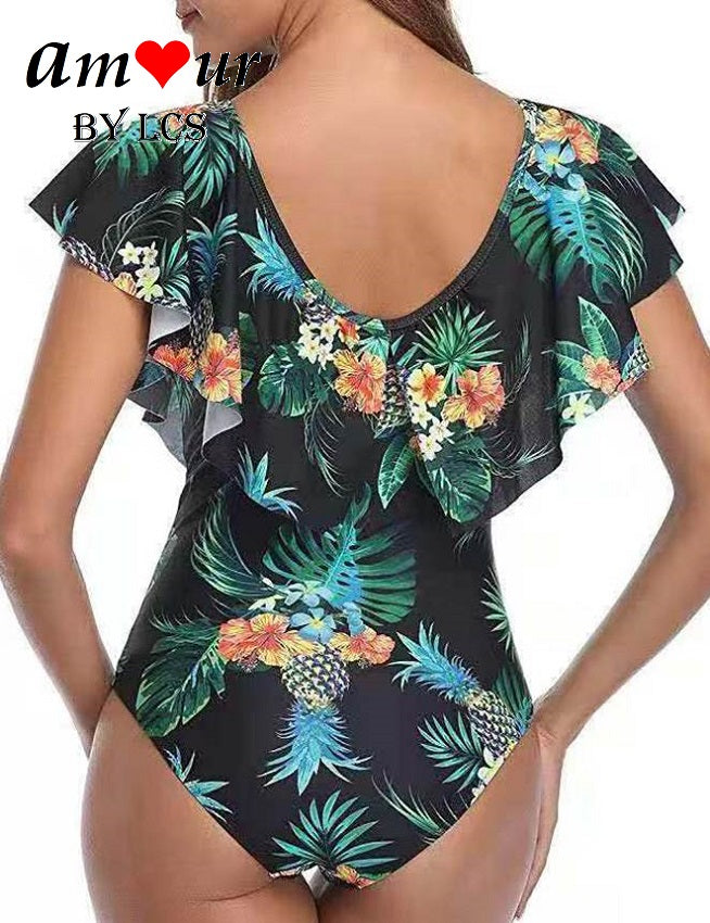 V-Neck Flounce Ruffles Summer Swimsuit