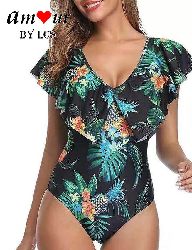 V-Neck Flounce Ruffles Summer Swimsuit