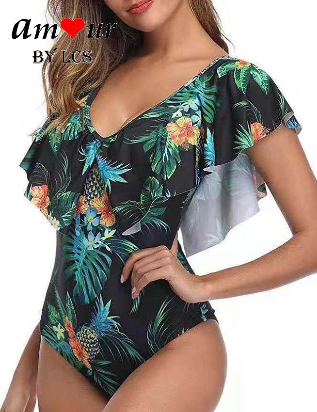 V-Neck Flounce Ruffles Summer Swimsuit
