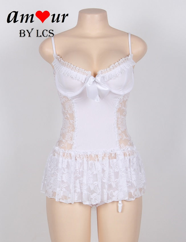 Sexy Bride Lace-Up Back Babydoll Lingerie