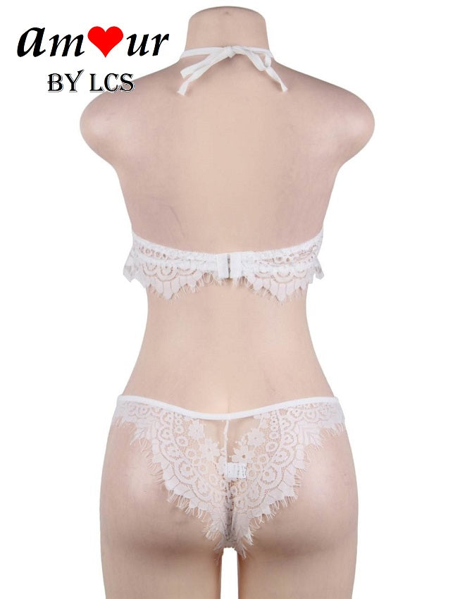 Enticing Lace Crop Halter Bralette Lingerie Set