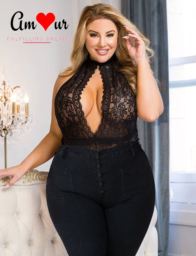 plus size black lace teddy lingerie