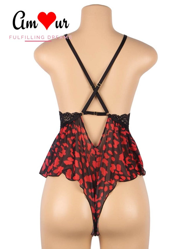 Tantalising Plunging Neck Criss-Cross Back Sweet Lace Teddy