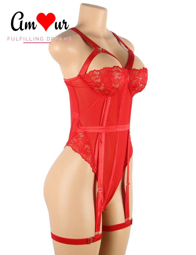 Suggestive Lace Teddy with Sexy Leg Rings