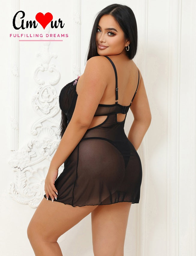 Midnight Reverie Black Suspender Babydoll Dress
