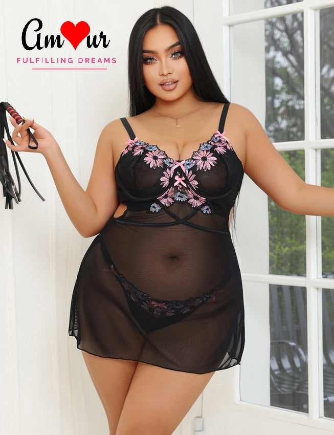 Midnight Reverie Black Suspender Babydoll Dress