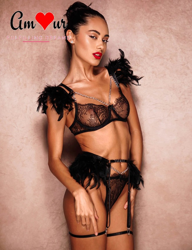 Mesmerizing Feathers & Chain Sexy Lingerie
