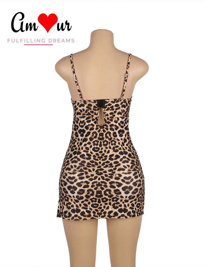 Erotic Leopard Print Lace Babydoll