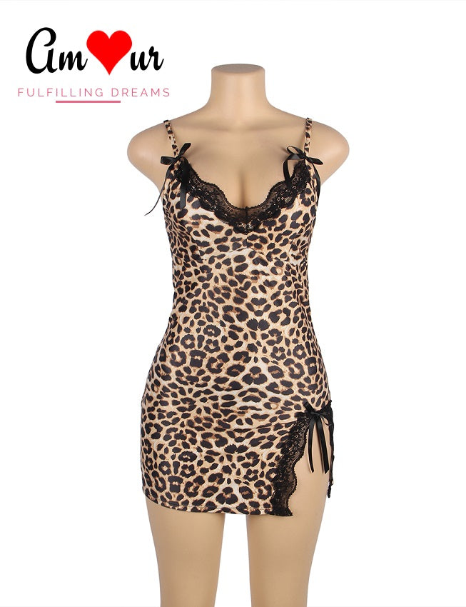 Erotic Leopard Print Lace Babydoll