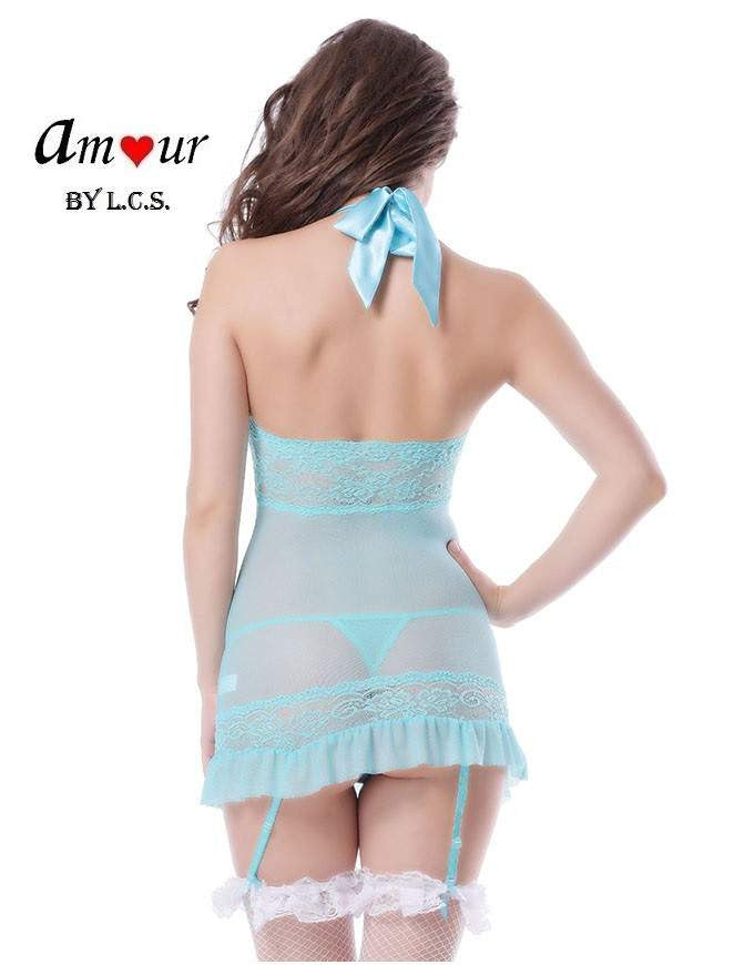 [blue ribbon halter babydoll] - AMOUR Lingerie