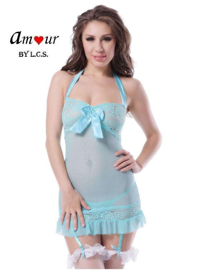 [blue halter babydoll lingerie] - AMOUR Lingerie