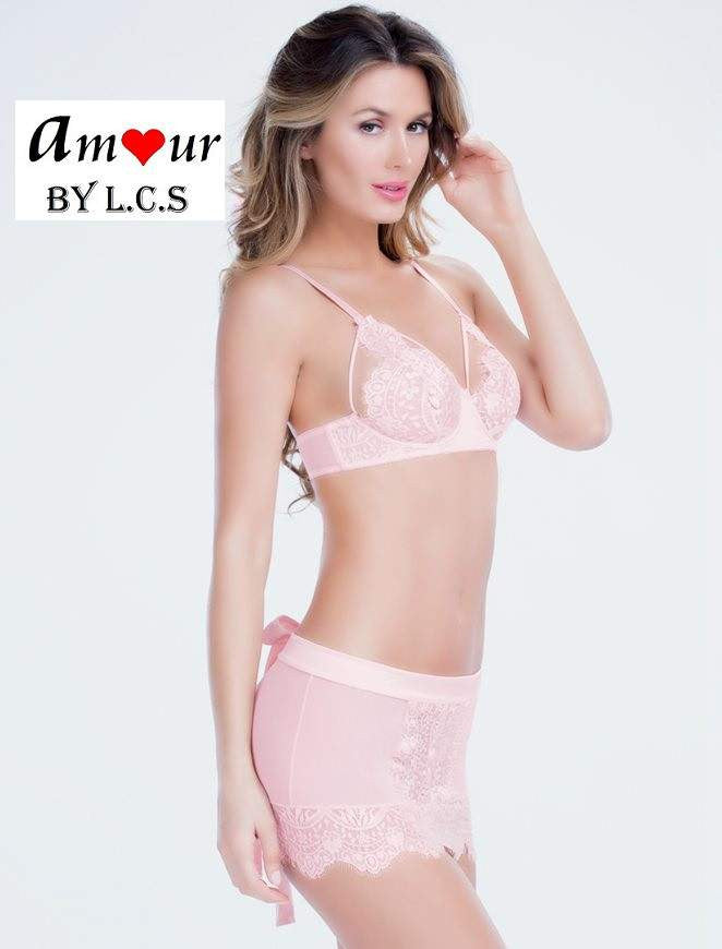 [pink crop bra & mini skirt set] - AMOUR Lingerie