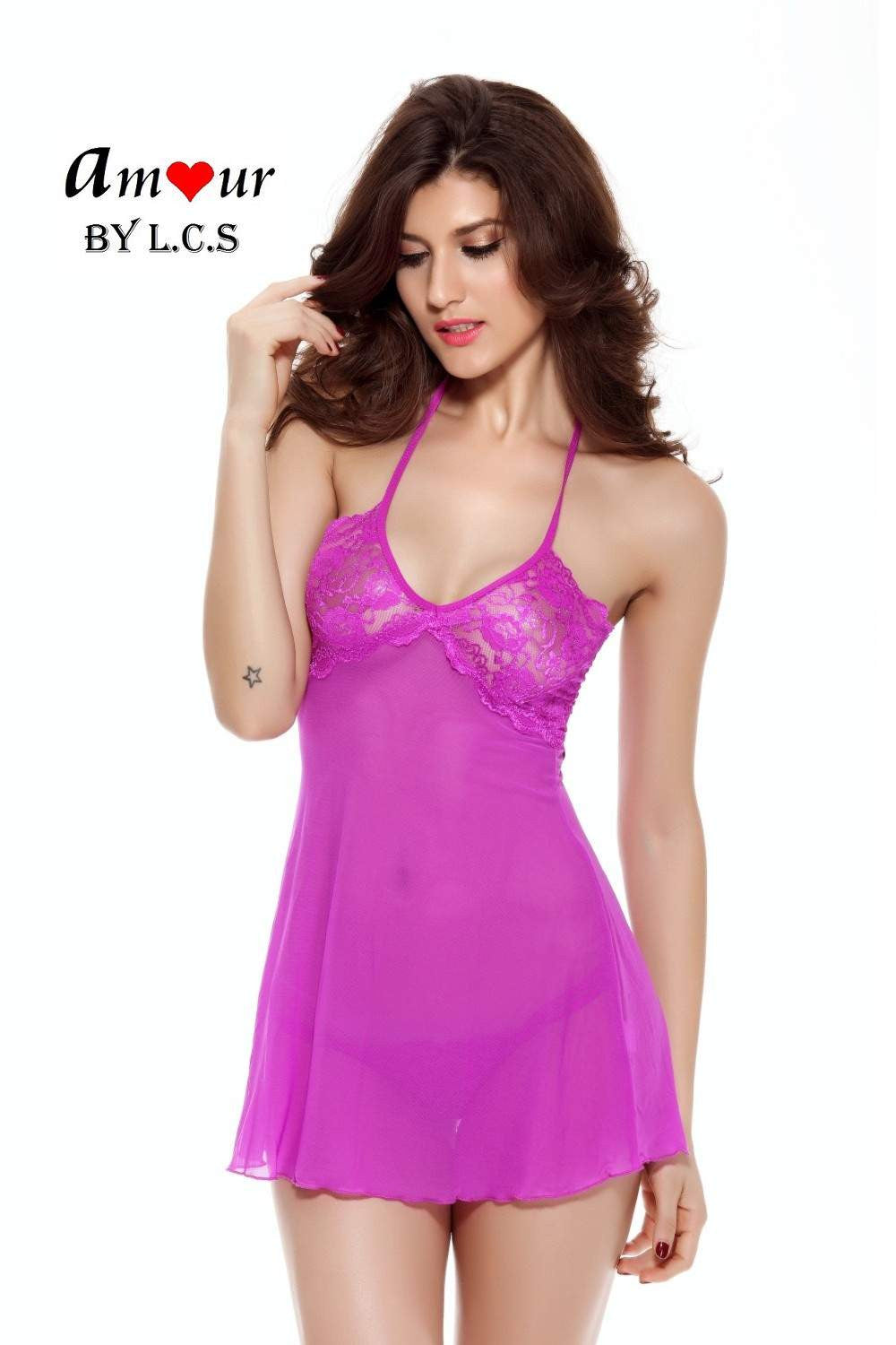 [seductive purple halter babydoll] - AMOUR Lingerie