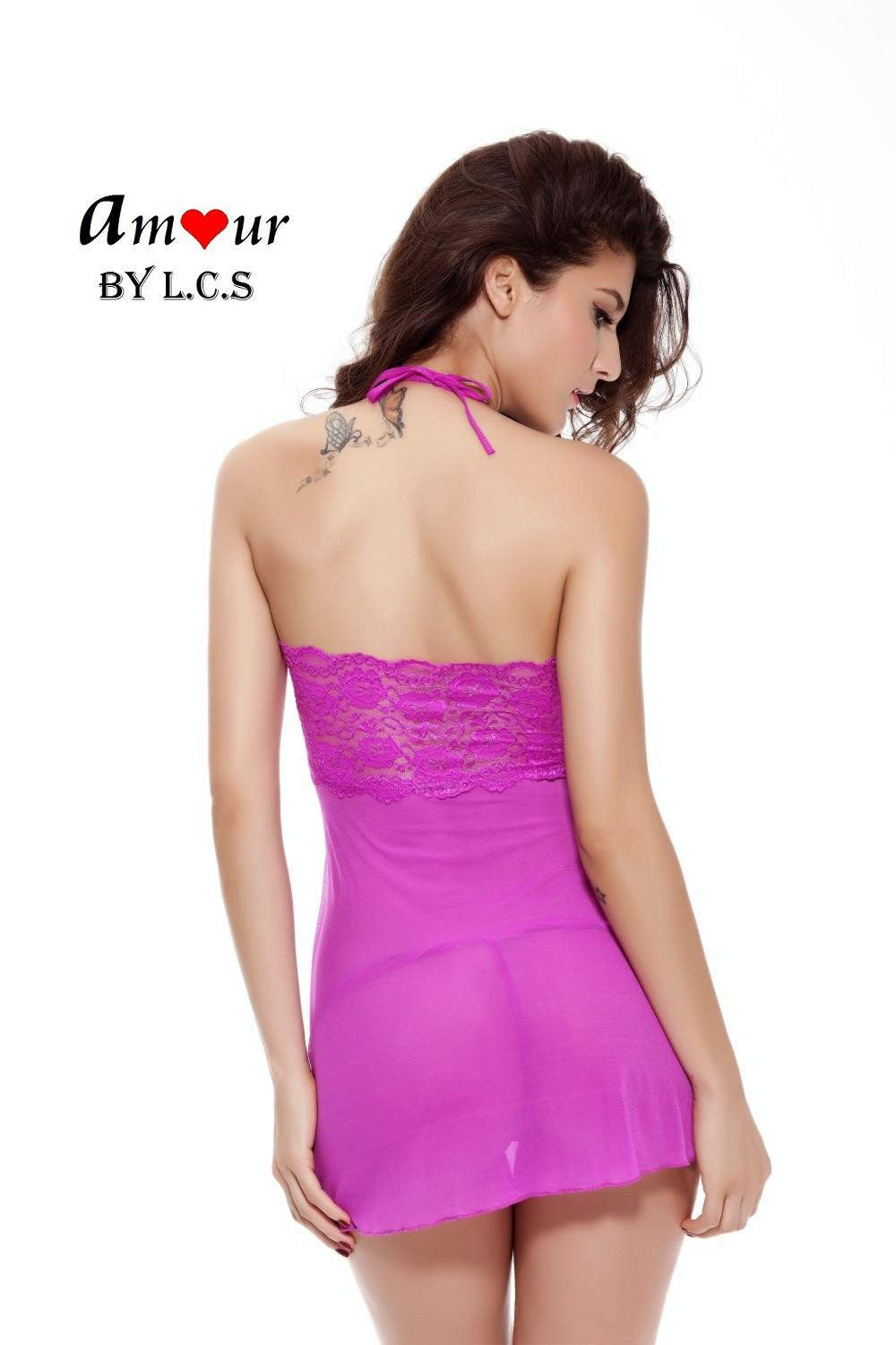 [purple halter bareback babydoll] - AMOUR Lingerie