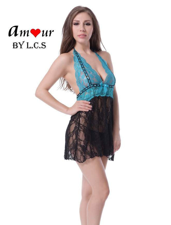 [vneck halter lace babydoll] - AMOUR Lingerie
