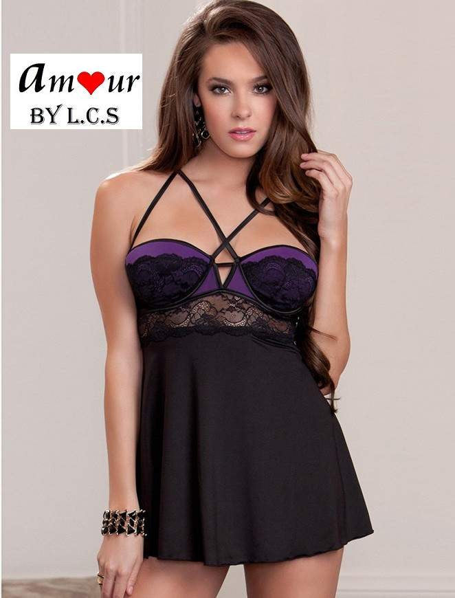 [purple halter open back babydoll] - AMOUR Lingerie