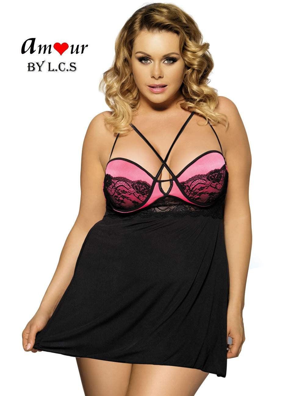[pink plus size halter babydoll] - AMOUR Lingerie