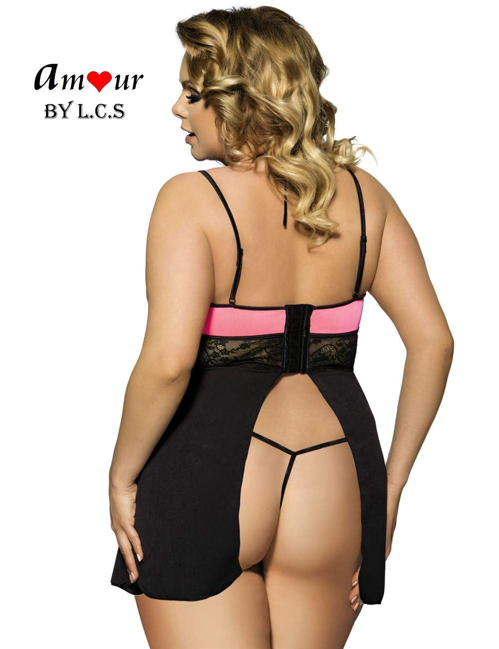 [pink plus size openback babydoll] - AMOUR Lingerie