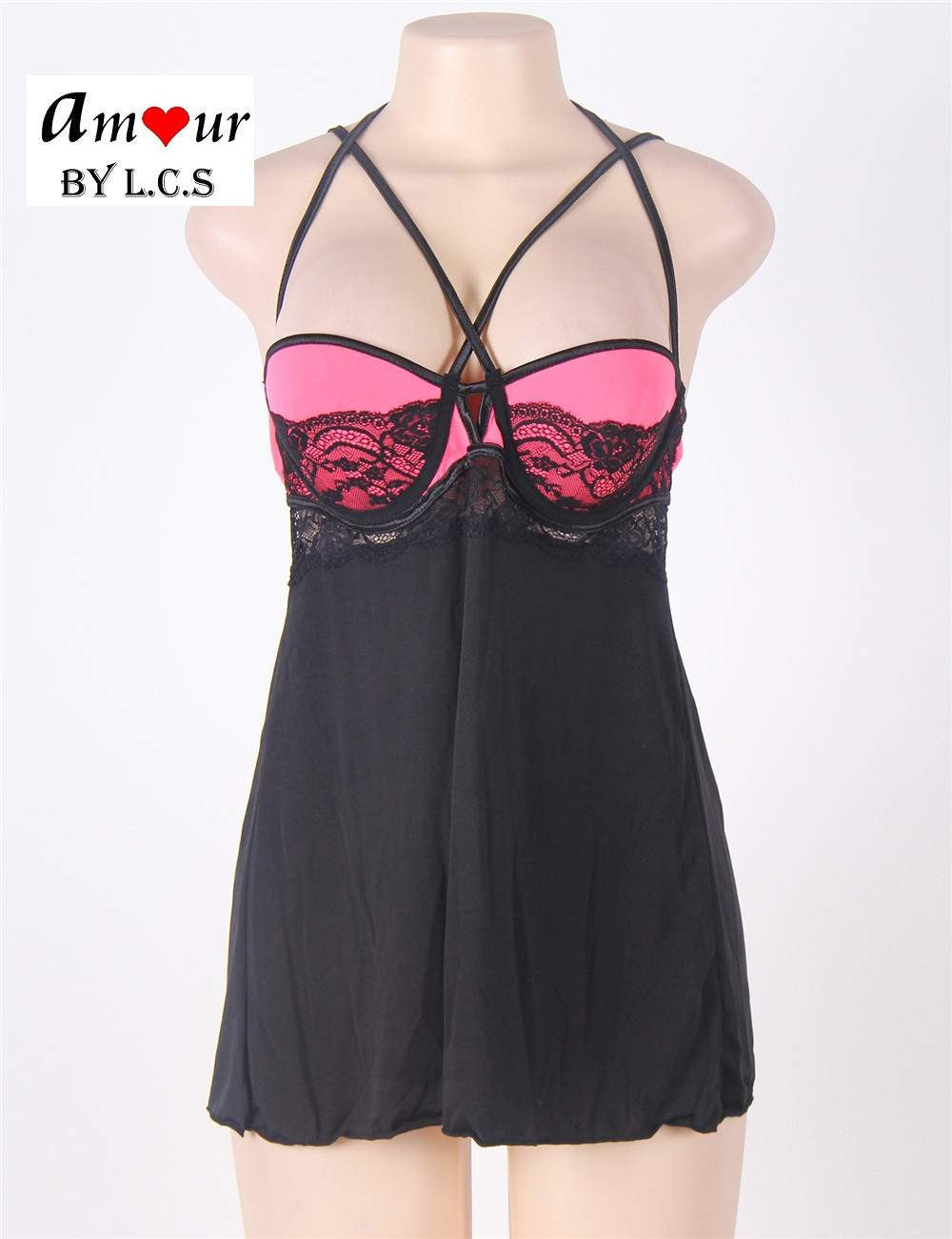 [pink halter babydoll on mannequin] - AMOUR Lingerie