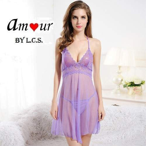 [sexy halter lavender chemise] - AMOUR Lingerie