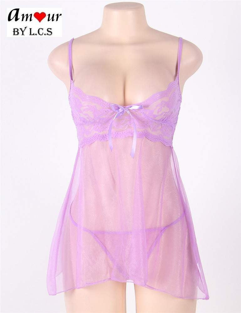 [shiny lavender babydoll lingerie] - AMOUR Lingerie