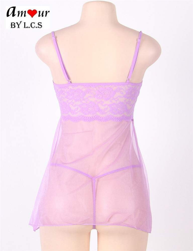 [purple shimmery lace babydoll] - AMOUR Lingerie