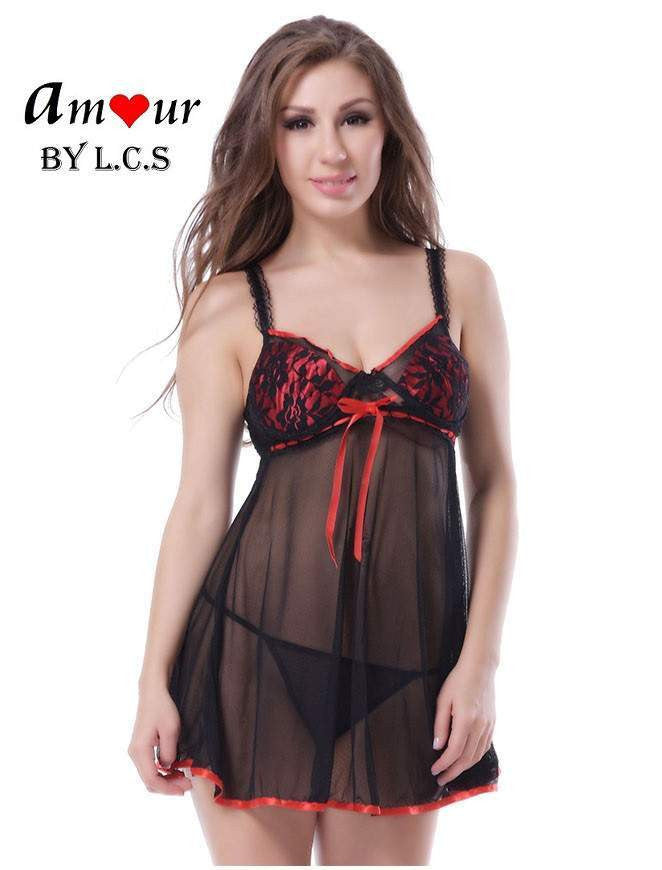 red cup black lace babydoll