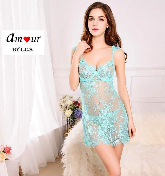 [sexy cap sleeve green chemise] - AMOUR Lingerie