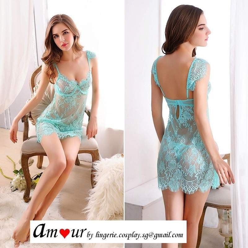 [sexy turqoise lace chemise lingerie] - AMOUR Lingerie
