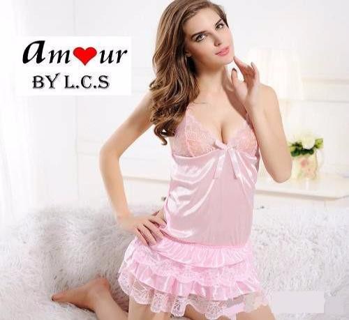 [pink halter lace babydoll lingerie] - AMOUR Lingerie