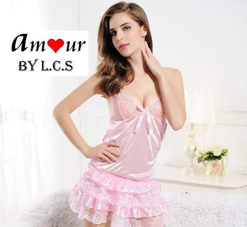 [pink halter lace babydoll lingerie] - AMOUR Lingerie