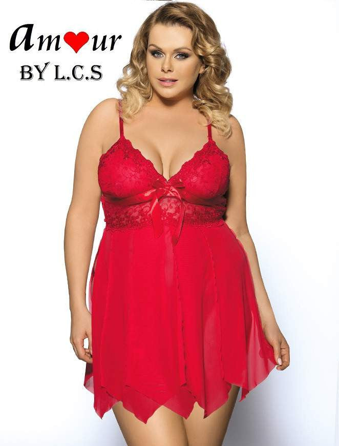 [plus size red lace babydoll] - AMOUR Lingerie