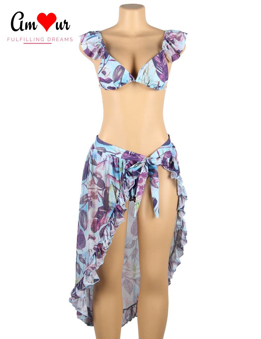 feminine bikini with ruffles skirt