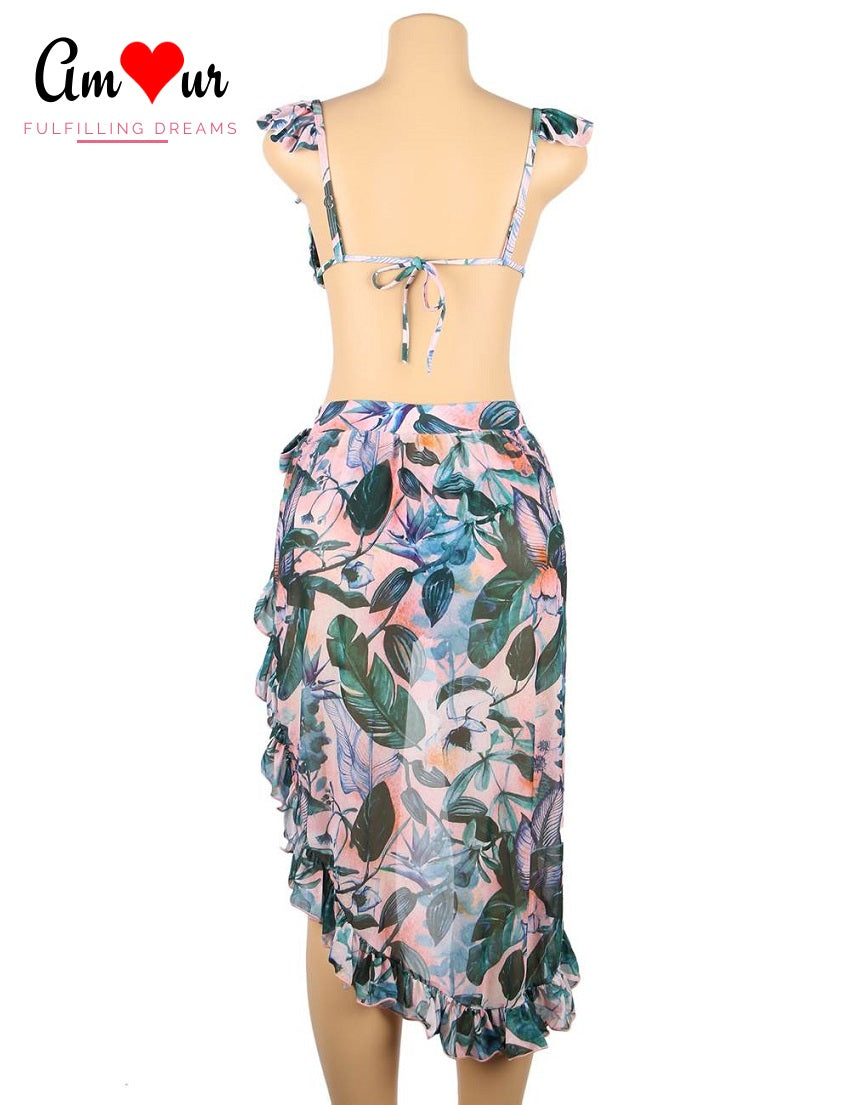 bikini set with side opening skirt